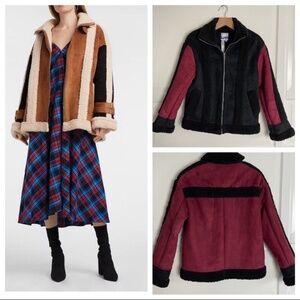 SJYP mustang jacket suede faux shearling bomber aviator coat red black